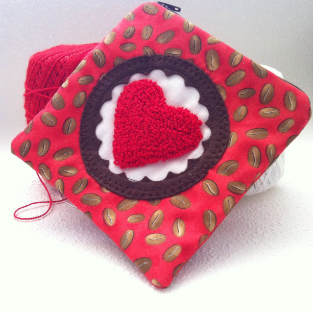 Coffee love zipper pouch with needle punch embroidery