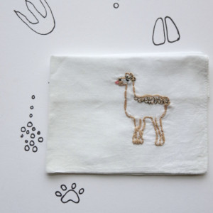 Hand Embroidered Llama Handkerchief Llama Embroidery Funny Hanky Whimsical Art by wrenbirdarts 
