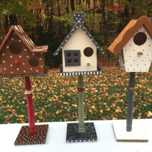Harvest Birdhouse Thanksgiving Decor Autumn Hand Painted Decorated Bird Houses Decoupage Fall Holiday Decoration Holiday Set of 3 for Indoor