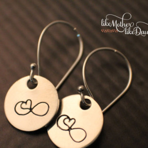 Hand Stamped Earrings - Heart Infinity Earrings - Jewelry - Sterling Silver Dangle Earrings - Infinity Heart Valentine's Day