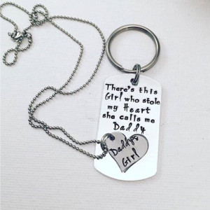 Custom Hand Stamped Daddy's Girl Keychain Set - Father's Keychain Gift - Hand Stamped Jewelry - So there's this girl who stole my heart