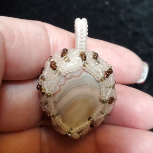 Pendant - Crazy Lace Agate Gemstone in Glass Beaded Bezel - ID 352