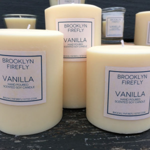 Vanilla Candles. FREE SHIPPING. Scented Soy. Set Of 3 Pillars. 