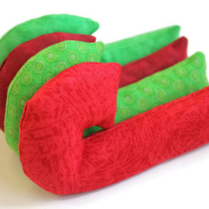 Christmas Candy Cane Shaped Red and Green Bean Bags (set of 4) Rice-filled Ornament - US Shipping Included