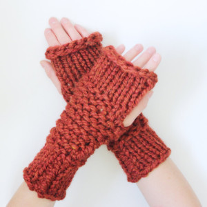 SALE - Wool Thick-Knit Fingerless Mittens in Spice - Chunky Fingerless Mittens - Ready to Ship