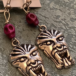 Tiki Mask and Purple Skull earrings