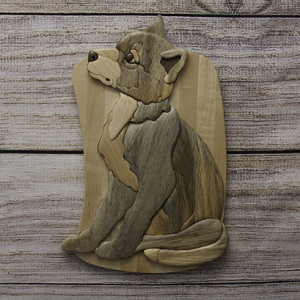 Handcrafted Wolf Pup Intarsia, Intarsia Wood Art, Wall Art