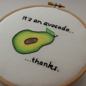 It's an Avocado, thanks. Hand Stitched Modern Embroidery Hoop Wall Hanging Decor
