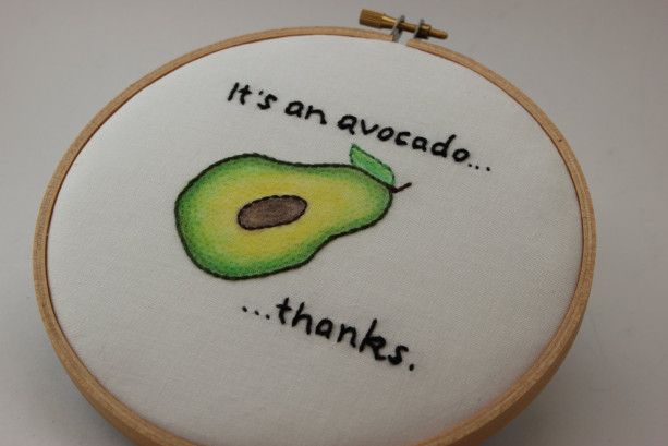 It's an Avocado, thanks. Hand Stitched Modern Embroidery Hoop Wall Hanging Decor