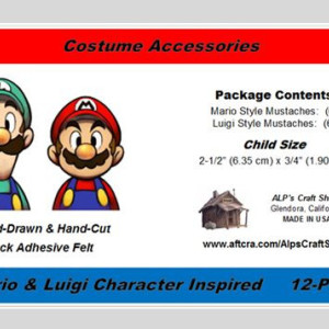 Mario & Luigi Character Inspired Child Size Fake Mustache 12-PAK