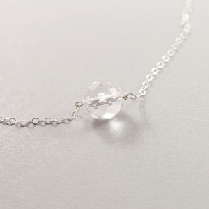 Crystal quartz necklace - clear crystal ball, sterling silver