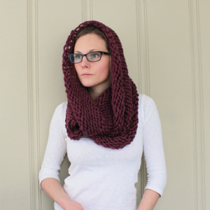 SALE - Infinity Scarf No. 3 in Plum - Circle Scarf - Purple Scarf - Chunky Cowl Scarf - Hooded Scarf - Ready to Ship
