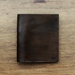 Mens Custom Leather Wallet, Thin Leather Wallet, Mens Anniversary Gift (Dark Brown Color)