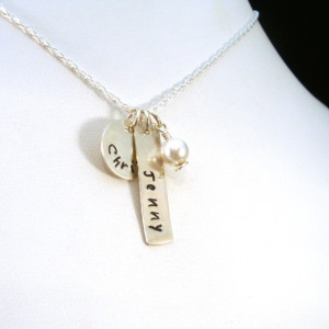 Mother's Necklace - Personalized Circle and Rectangle Pendants