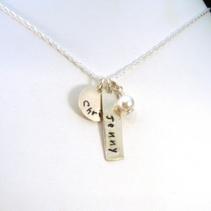 Mother's Necklace - Personalized Circle and Rectangle Pendants