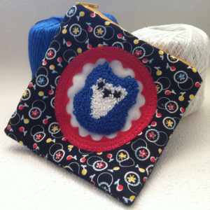 Little blue and white owl zipper pouch with needle punch embroidery