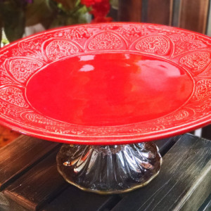 Festive Red and Gold Pedestal Serving Plate/Cake Stand