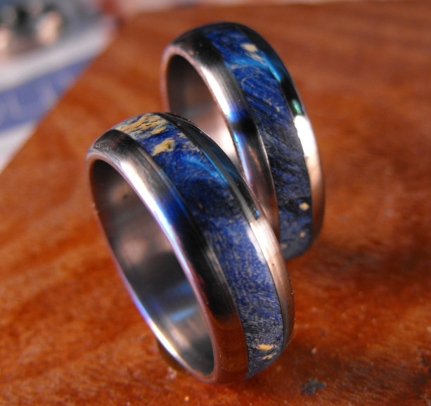Wedding Rings, Titanium Wood Rings, Wood Ring, Blue Ring