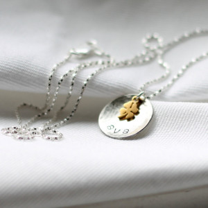 Gold Shamrock Sterling Silver Hand Stamped Name Necklace