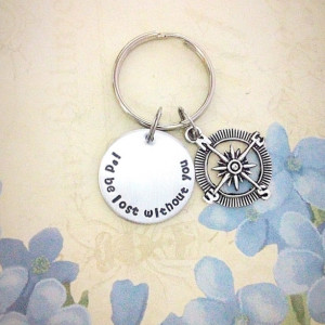 I'd be lost without you keychain, long distance relationship, compass charm, hand stamped keychain, Compass keychain