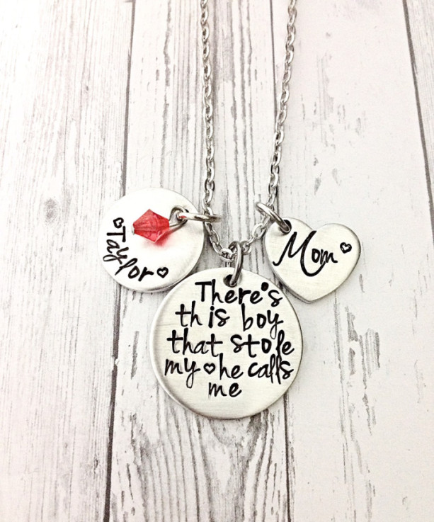 Mothers day gift for mom, theres this boy, mothers necklace, stole my heart, mom of boys, personalized name necklace, Valentine's Day gift