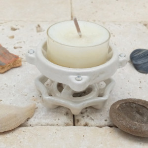 Unique Tea Light Candle Holder, Handmade Home Decor, Upcycled Faucet Handles, Ivory