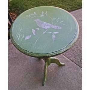 Green Distressed Side Table w/Perching Bird Detail
