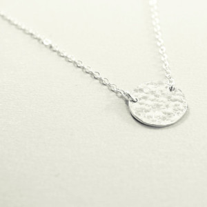 Sterling silver necklace, hammered disc necklace, textured