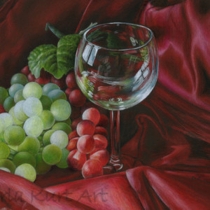 Original Artwork by Carla Kurt Red Satin and Grapes