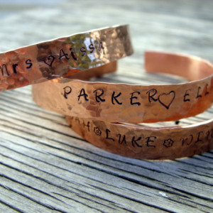 Hand stamped cuff bracelet 3/8 inch copper ONE bracelet stamped with your choice of words-symbols