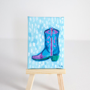 Southwestern Decor, Miniature Canvas, Cowboy Boot, Cowgirl, Pink, Blue, Green, Hand-Painted  - Original Mini Painting by Kimberly Kling