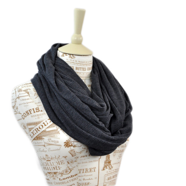 Charcoal Sweater Ribbed Knit Infinity Scarf