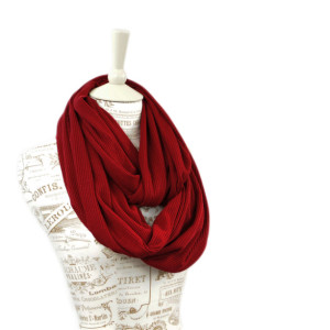 Red Ribbed Sweater Knit Infinity Scarf,