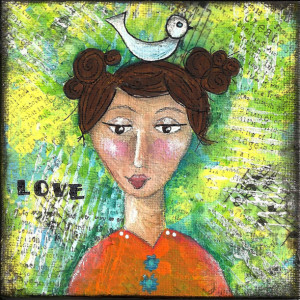 Love Girl Mixed Media Mini Painting