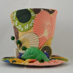Tiny Top Hat- Parasol fabric- Mini top hat- Jade tiny top hat- One of a kind tiny top hat- FREE SHIPPING