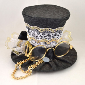 Handmade Tiny Top Hat- Steampunk mini top hat with eyeglasses- One of a kind tiny hat- FREE SHIPPING