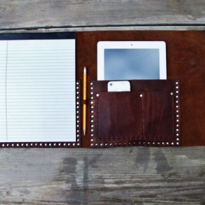 Leather iPad portfolio case by Bret Cali notebook iPad work portfolio apple ipad case notepad business iphone Handmade