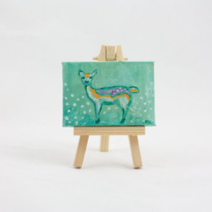 Fawn Mini Painting, Deer Totem, Spirit Animal, Woodland Creature, Original Illustration Painting  - Cute Mini Painting by Kimberly Kling