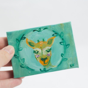 Deer Mini Painting, Fawn Totem, Spirit Guide, Woodland Deer, Original Small Painting  - Children's Artwork by Kimberly Kling