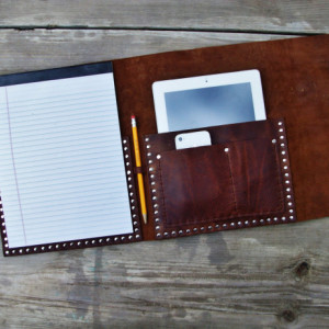 Leather iPad portfolio case by Bret Cali notebook iPad work portfolio apple ipad case notepad business iphone Handmade