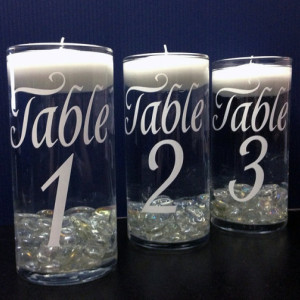 Set of 12 Wedding  Candle Holder Table Number Vase Choose Color of Vinyl Graphic