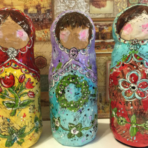 Whimsical Russian Paper Mache Art Doll / Recycled Materials / Hand Painted / Mixed Media OOAK Handmade Art Doll Collectible Matryoshka Doll2