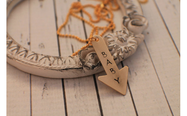 Baby Arrow Necklace - Hand Stamped Necklace - Arrow Necklace - Pointing to Expecting Baby Necklace - Expectant Mom Necklace - Brass Necklace