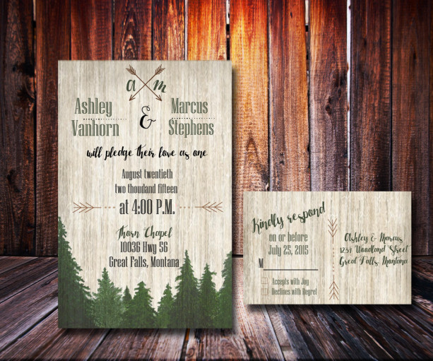 Custom Woodsy Wedding Invitation Forest Wedding Rustic
