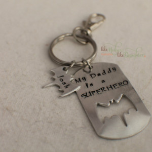 Personalized Custom Hand Stamped Superhero Key Chain with Personalized Bats - Stamped Keychain - Bat Keychain - Dad Daddy Key Chain