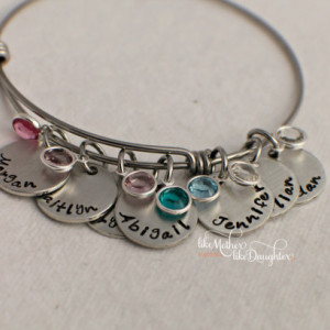 Hand Stamped Personalized Bracelet - Adjustable Bracelet - Mother's Bracelet with Birthstones - Birthstone Bracelet - Personalized jewelry