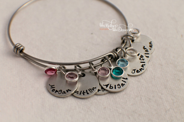 Hand Stamped Personalized Bracelet - Adjustable Bracelet - Mother's Bracelet with Birthstones - Birthstone Bracelet - Personalized jewelry