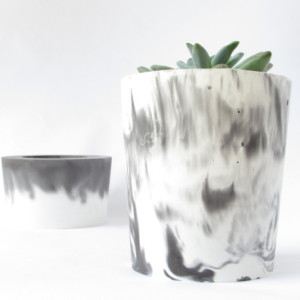 Tall Concrete Succulent Planter and Vase - White and Black Marbled Cement