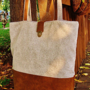 Grey Suede and Leather Tote