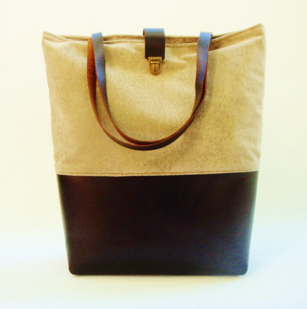 Leather and velvet tote